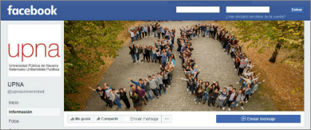 Pantalla de la página de la UPNA en Facebook